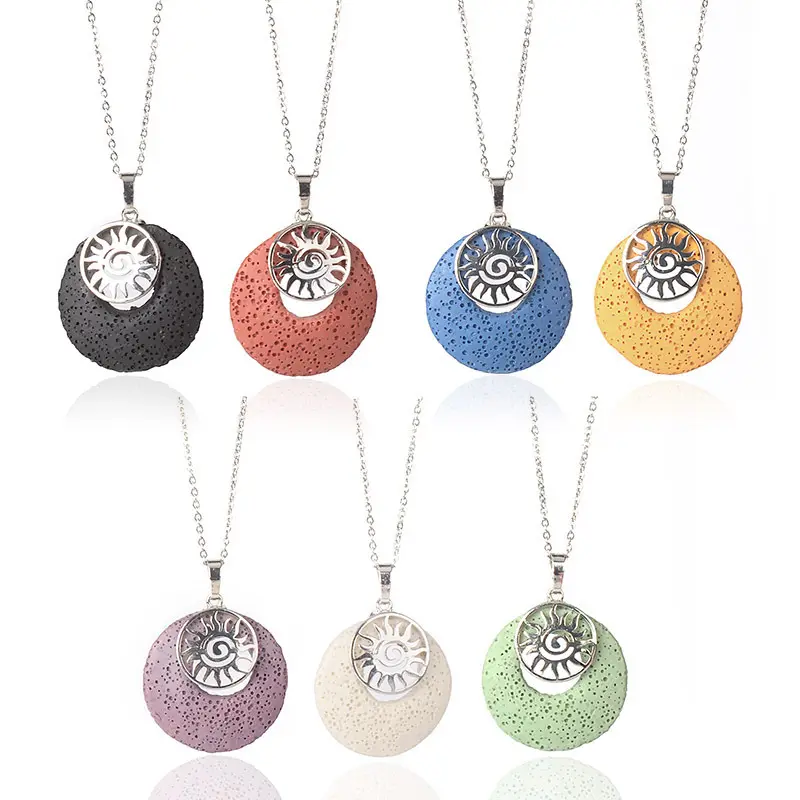 Colorful Circle Sun Aromatherapy Diffuser Medallion Lava Stone Yoga Pendant Rock Volcanic Necklace Charm Pendant Jewelry Gift