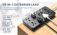 Protector de Sobrecarga con 6 Tomas de Corriente Alterna, Enchufe USB con 3 USB A y 1 Tipo C, Regleta de Extensión de 3 Metros, Enchufe para Reino Unido, UE y Australia, Logotipo Personalizado