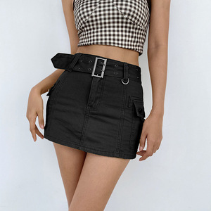 Y2K Aesthetics Basic Belted <strong>Low</strong> <strong>Rise</strong> Denim <strong>Skirts</strong> Women Sexy Pockets White Micro Mini <strong>Skirts</strong> - Product Image 3