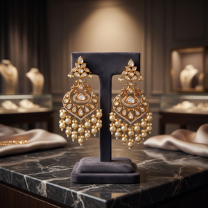 Auténticos Pendientes Kundan de Boda con Diseño Floral, Chapados en Oro y Estilo Victoriano, Joyería Cultural Coleccionable 147395 40g - Product Image 2