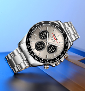 Montre numérique de luxe pour homme SKMEI 2505 avec bracelet en acier inoxydable, étanche, double affichage et fonction lumineuse, fonction alarme - Product Image 1