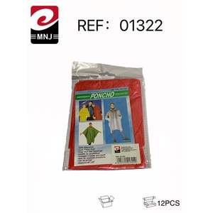 Poncho d'urgence Mnj rouge, taille unique, protection contre la pluie par tous les temps pour enfants et adultes, lot de 12 pièces - Product Image 1