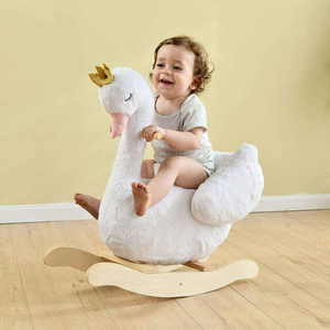 NC NC-54 Kids Plush <strong>Swan</strong> Rocking Toy Wooden Base Ride Animal Balance <strong>Rocker</strong> Soft Stuffed Rocking Chair 14 Years Party Gift - Product Image 1
