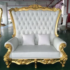 queen кресло диван Suppliers-Низкая цена трон деревянная рамка с белой ткани кожи король стул Фошань оптовая продажа