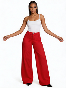 Jean évasé rouge en denim pour <span class=keywords><strong>femme</strong></span>, taille haute, coupe cloche, style rétro streetwear, <span class=keywords><strong>pantalon</strong></span> décontracté à jambe large, tenue pour <span class=keywords><strong>femme</strong></span> - Product Image 4