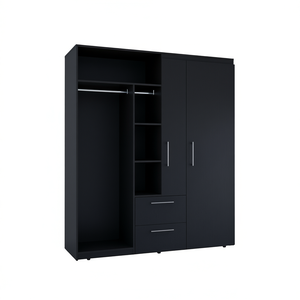 Armario Multisección Negro Bariloche con Barras para Colgar, 3 Estantes, 2 Cajones, Mueble de Almacenamiento Moderno y Minimalista para Dormitorio - Product Image 1