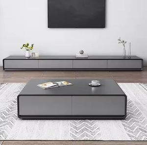 Modern Simple <b>Tv</b> Cabinet Wooden Cabinet Luxury Rock Plate Round <b>Coffee</b> <b>Table</b> <b>Set</b> - Product Image 1