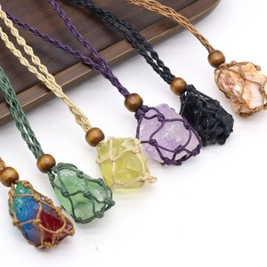Collar de piedra natural tejido a mano con malla, collar de cuerda colorida con piedra en bruto, cristal, gran gema para hombres y mujeres - Product Image 2