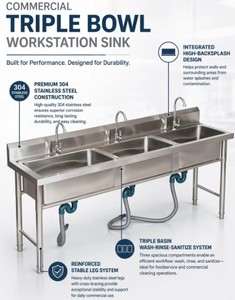 Lavello da <span class=keywords><strong>Cucina</strong></span> a Tre Scomparti in Acciaio Inox 304, Design Moderno Fatto a Mano, per Appartamenti, Vendita all'Ingrosso OEM ODM - Product Image 2