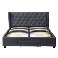 Lit plateforme rembourré avec tête de lit capitonnée en losanges, matelas taille KING et 2 tiroirs de rangement – Vente directe fournisseur