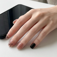 24 faux ongles carrés marron à motifs, en ABS, à presser, longueur moyenne, réutilisables, qualité salon