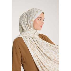 Pure Tone Satin Silk <b>Scarf</b> Custom Designer Leopard Print <b>Long</b> Style for All Seasons-Ivory Beige - Product Image 1