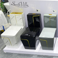 WC Carré de Luxe Style Moderne Or Ligne Multicolore Cuvette Céramique de Salle de Bain WC Monobloc