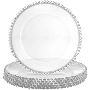 Ama-zon 2023充电器盘服务透明餐具桌装饰古董塑料婚礼派对批发13英寸定制