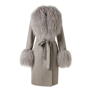 Luxury Womens Clothing Cashmere Wool Coat with Fox Fur Collar Cuffs Luxury Winter Ladies Long Cashmere Winter Coats