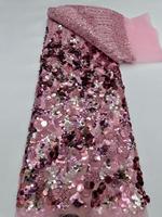 Tissu de robe de cérémonie haut de gamme, tissu brodé de sequins haute densité pour robe de mariée, tissu brodé de perles multicolores.