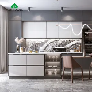 Personalizado chinês japonês cozinha cozinha armário madeira preto branco moderno cozinha armário luxo