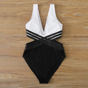 Blanco y negro. Dos Tono de malla en contraste nueva llegada mono mujeres Sexy de una sola pieza traje de baño - Product Image 2