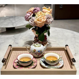 Modern Luxury Rectangular Breakfast <strong>Tray</strong> Sustainable Beige Woven Leather Home <strong>Decor</strong> <strong>for</strong> Office Supply <strong>Decor</strong> - Product Image 6