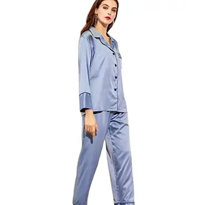 Wholesale Plus Size Satin Silky 100% Lyocell Bamboo Fabric Women Pajamas Nightwear Girls Sleepwear Set 2 Piece