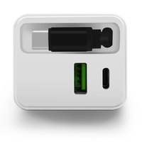 Cargador Rápido de 45W con Cable Retráctil, Enchufe Plegable, Puertos USB-C y USB, Carga PD3.0 para Reloj Inteligente, Auriculares y Teléfono Móvil