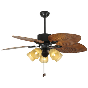 Ventilateurs de plafond rétro nordiques à 5 pales en plastique, supports E27 avec abat-jour en verre, corps en métal, moteur AC/DC, télécommande à chaîne - Product Image 6