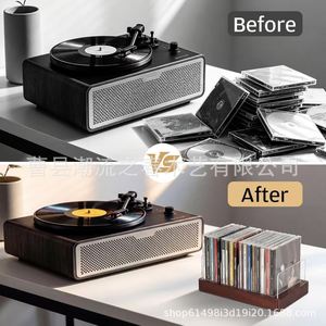 Soporte de madera para CD/DVD, estante con compartimentos de acrílico, estante de almacenamiento para discos de PS5, estante para discos de vinilo - Product Image 1
