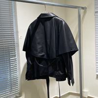 Manteau noir en cuir véritable de mouton mi-long pour femme, style cape, idéal pour OEM/ODM