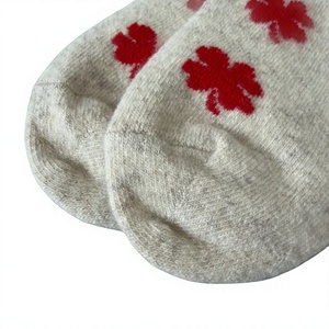 Wholesale White Red Clover Crew <b>Socks</b> 100% Mongolian Sheep Wool Knitted <b>Winter</b> Warm Thick Floral <b>Socks</b> for Women - Product Image 3