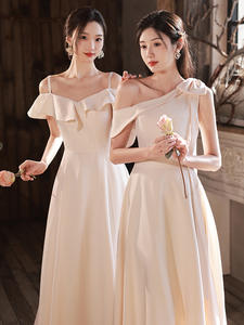 Nouvelle Robe de Demoiselle d'Honneur Couleur Champagne 2026, Robe de Demoiselle d'Honneur Simple pour la Saison Estivale - Product Image 4