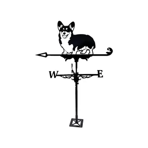 สร้างสรรค์ Corgi สุนัข Weathervane สําหรับสวนกลางแจ้งสีดําเหล็ก Art สภาพอากาศใบพัดสําหรับหลังคาบ้านลานสนามหญ้า-โลหะวัสดุ