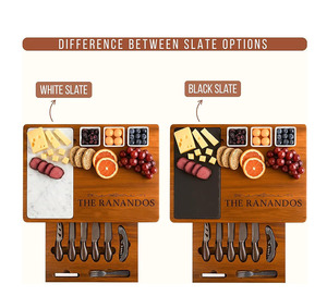 Grand plateau de charcuterie, plateau en <span class=keywords><strong>marbre</strong></span> et plateau de service en bois d'acacia, plateau gravé au laser avec couteau, ouvre-bouteille - Product Image 4