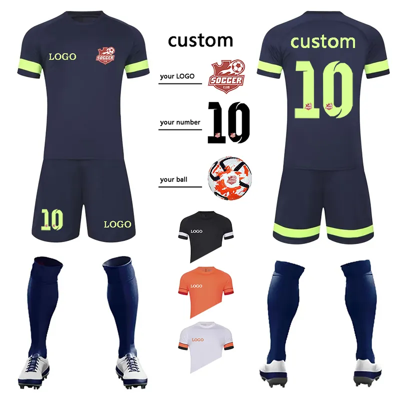 Комплект футбольной формы на заказ, мужской спортивный костюм из Джерси, спортивная одежда, тренировочный костюм для команды, темно-синяя Футбольная Одежда с логотипом