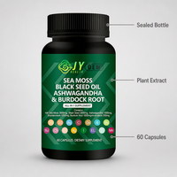Capsules de supplément personnalisées OEM ODM à base de mousse de mer, huile de nigelle, ashwagandha, racine de bardane et vinaigre de cidre de pomme, marque privée, 60 unités