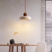Lámpara Colgante de Travertino Amarillo Estilo Japonés Wabi-Sabi, Lámpara Nórdica Retro de Tres Cabezas para Barra de Bar, Comedor y Dormitorio