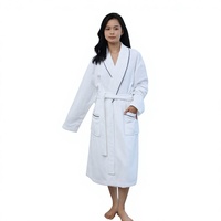 Peignoir pour femme à col châle, à manches longues, en tissu gaufré, avec bordure blanche, séchage rapide et confortable