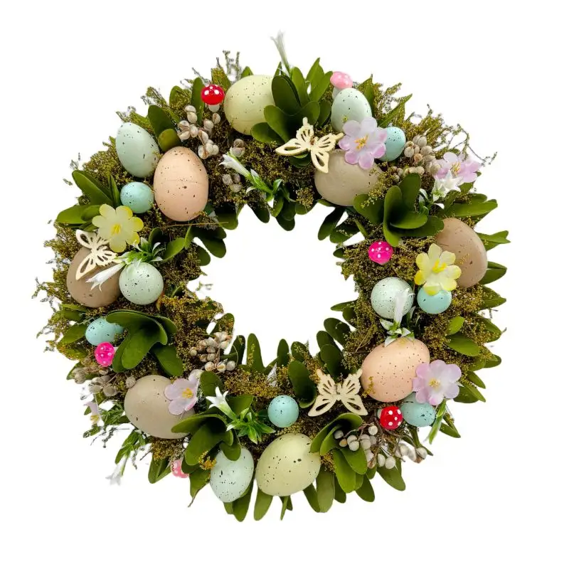 Easter Gift 2024 Party Supplies Butterfly Mushroom Ornaments Artificial Eggs Wreath Easter Wreath Home Decor