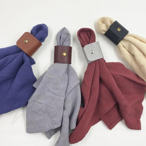 Japanese and Korean style minimalist PU leather napkin <b>ring</b>, Western restaurant and hotel napkin <b>clip</b>, European style napkin - Product Image 1