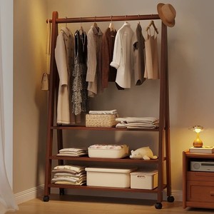 Floor-standing coat <b>rack</b>, multi-functional <b>clothes</b> <b>rack</b> for bedroom, living room, and office, with wheels and movable shelf. - Product Image 3