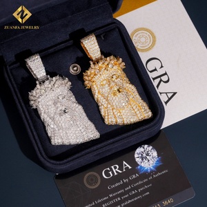 Charmes en moissanite glacés VVS, petits pendentifs religieux en forme de tête de Jésus, argent sterling 925 plaqué or, bijoux de mode hip-hop - Product Image 4