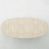 Table à manger en marbre travertin, plateau ovale, pieds en pierre à double cylindre, mobilier de salle à manger moderne et luxueux, maison de rêve