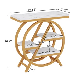 3-Tier Faux Marble <strong>Side</strong> <strong>Table</strong> With Storage, Wood <strong>Narrow</strong> Sofa <strong>Side</strong> <strong>Table</strong> Modern Nightstand and Bedside <strong>Table</strong> for Gold &amp; White - Product Image 6