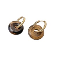 Boucles d'oreilles créoles pour femmes en acier inoxydable avec pierre naturelle et fermoir de sécurité électroplaqué, design de niche, tendance, simples et élégantes