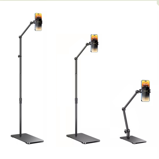 Adjustable 360 Rotation Phone Stand Metal Floor Mobile Phone Holder Lazy Bed Stand For Live Streaming Tripod