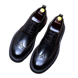 Chaussures habillées en cuir pleine fleur poli pour hommes, style européen, chaussures Derby décontractées pour affaires avec semelle épaisse - Product Image 1