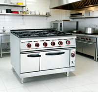 Cuisinière à gaz professionnelle en acier inoxydable, 4 brûleurs, avec four, grill et fonction vapeur