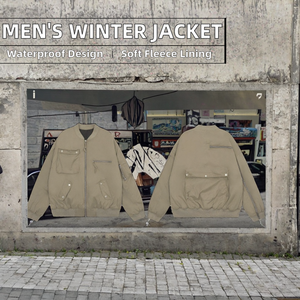 Chaqueta Bomber de Invierno Personalizada para Hombre, con Forro Polar, Cierre de Cremallera, Estilo Casual, Holgada, Sin Cuello, Servicio OEM, Ecológica, Resistente al Viento - Product Image 2