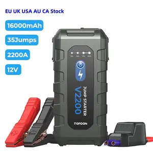 托普登工厂ODM OEM V2200 2200A 12V 16000毫安时多功能便携式应急助力器箱动力银行汽车电池跳车启动器