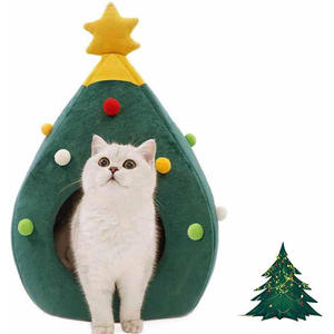 Custom Christmas Pets House Tree Heated Christmas' Cat <b>Bed</b> for Indoor Cats and Dogs Portable Luxury Cat Cave <b>Beds</b> for Winter - Product Image 1