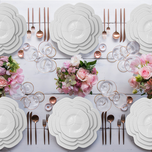 Assiettes plates en porcelaine fine blanche à motif <span class=keywords><strong>de</strong></span> feuilles <span class=keywords><strong>de</strong></span> chou, <span class=keywords><strong>assiette</strong></span> <span class=keywords><strong>de</strong></span> présentation rétro à fleurs en relief - Product Image 5